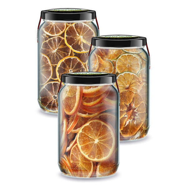 3-Piece Jar Dried Citrus Fruit Set Dried Orange + Dried Tangerine + Dried Lemon İn Glass Jar