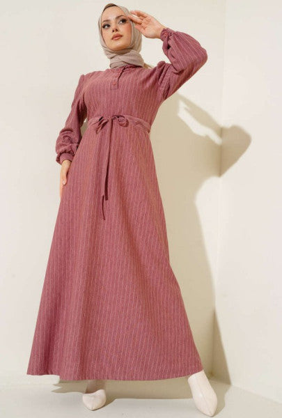 Thin Cut-Striped Dress Dusty Rose