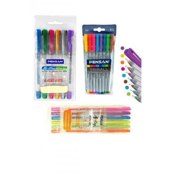 Glitter, Ballpoint, Highlighter Gel Pen Set