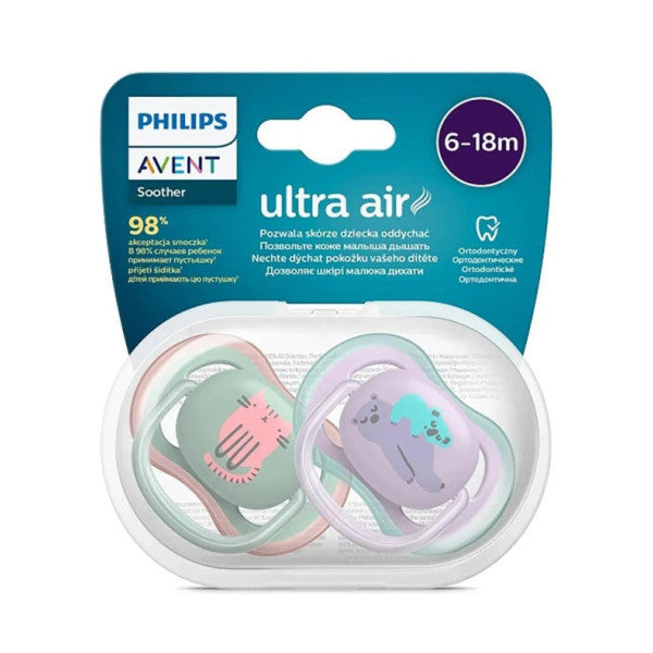 Philips Avent Scf085/18 Ultra Air Pacifier 6-18 Months Set Of 2 Girls