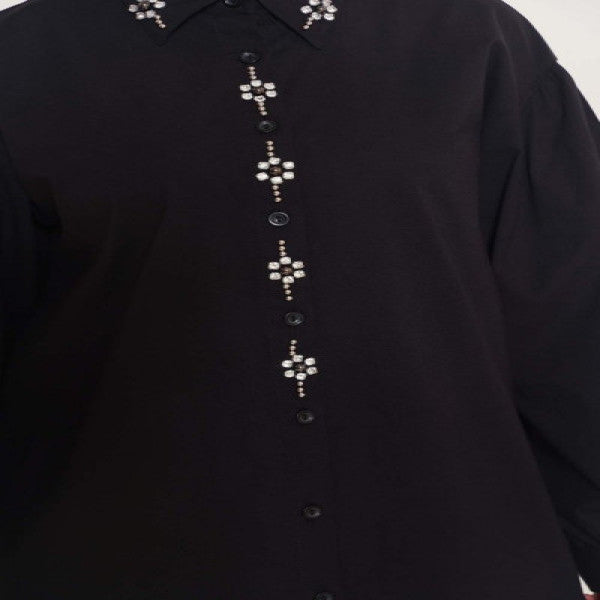 Stone Embellished Black Shirt
