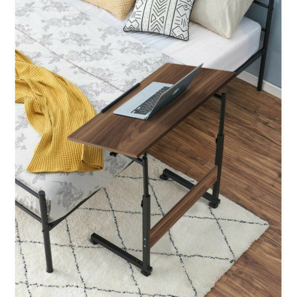 Height Adjustable, Inclined And Foldable Laptop Stand - Walnut (With Wheels)