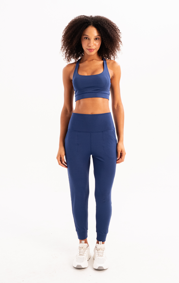 JUSTEVER High Waist Elastic Pocket Relaxed Cut Slimming Jogger Navy Blue Women's Sweatpants - Beat