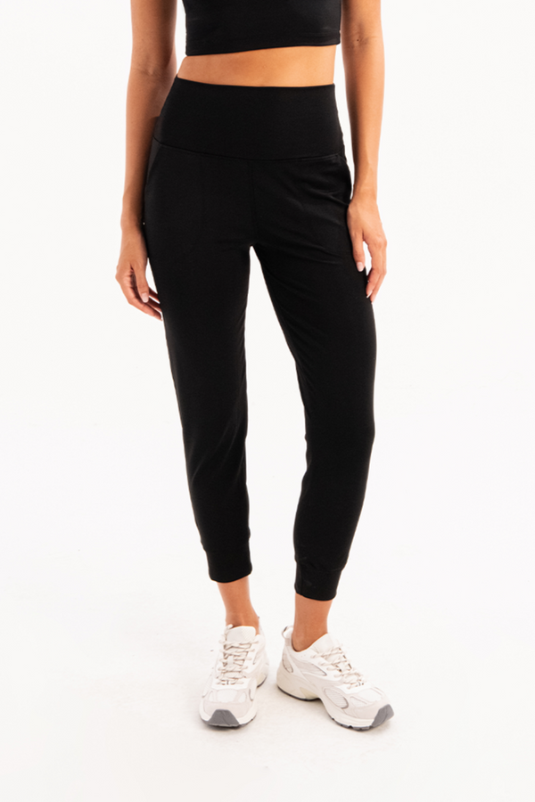 JUSTEVER High Waist Elastic Pocket Relaxed Cut Jogger Black Women's Tracksuit Bottoms - Beat