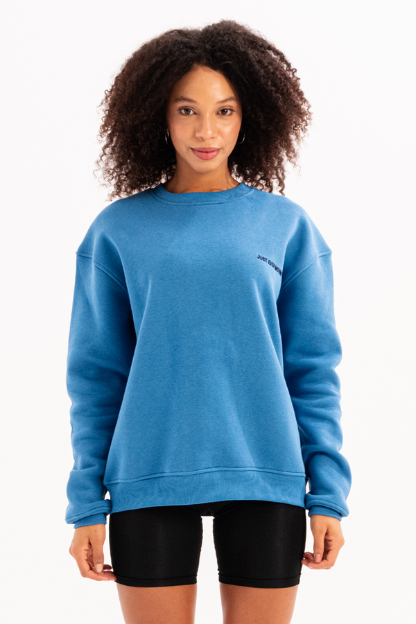 JUSTEVER Crew Neck Embroidered Raised Polar Fleece Inside Blue Women's Sweatshirt - Rigil