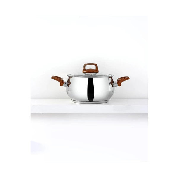 Bonera Tulip 26Cm Single Wooden Handle Stainless Steel Pot