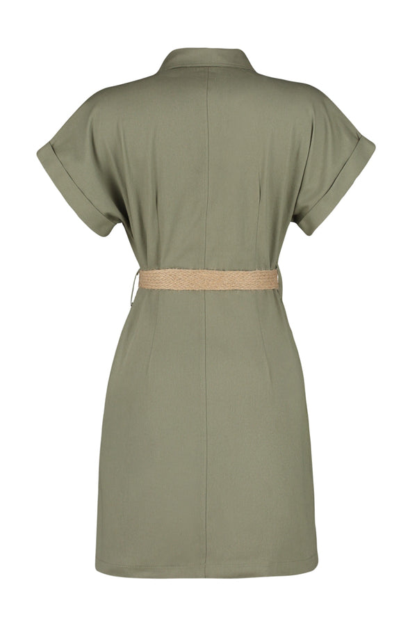 Khaki Belted Double-Breasted Mini Dress with Pockets TWOSS23EL01013