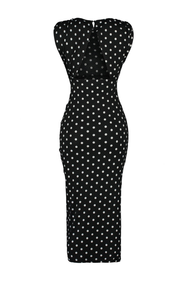 TRENDYOLMİLLA Polka Dot Slit Detailed Knitted Maxi Dress TWOSS23EL02326