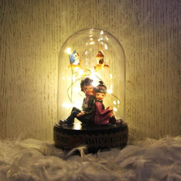 Back to Back Valentine's LED Lighted Bell Jar Figurine