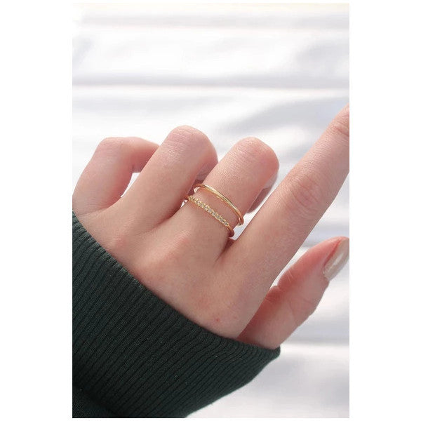 Pilelistore 2-Piece Waterway Design Gold Color Adjustable Ring - Tj-Byk3136