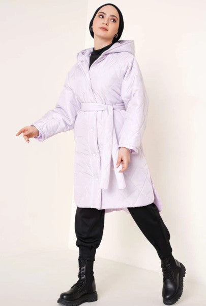 Hooded Quilted Coat Lilac
