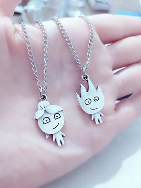 Gray Fire And Water Best Friends Bff Lover Couple Necklace Jewelry Set