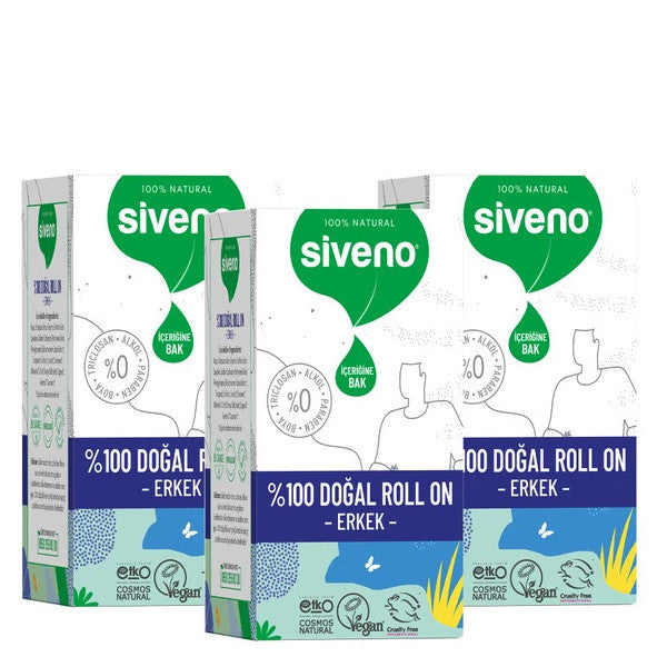 Siveno 100% Natural Roll-On Deodorant For Men Sweat Odor Preventive Herbal Non-Staining Vegan 50 Ml X 3 Pieces