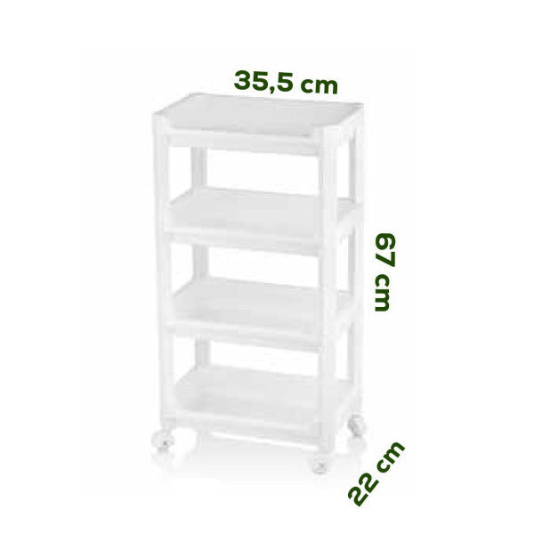 Porsima Rafty-74-1 Wheeled 4-Storey Organizer - 35.5 X 22 X 67 Cm Movable Wide Shelf - White