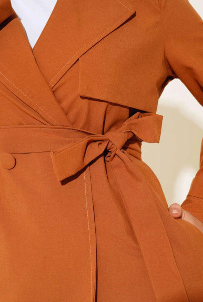 Belted Two-Button Long Trench Tan