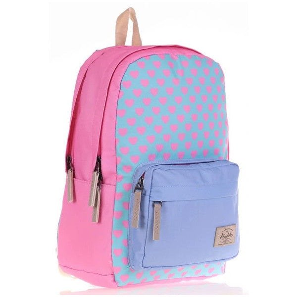 Kaukko Pink Purple Heart Girls Primary And Secondary School Backpack