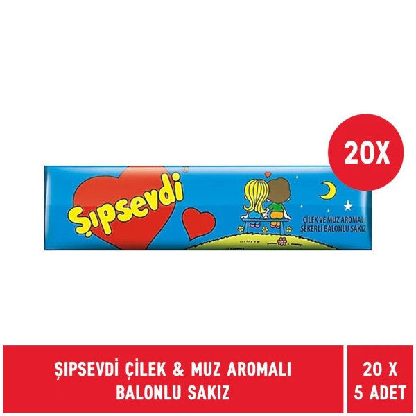 Şıpsevdi Strawberry & Banana Flavored Bubble Gum Nostalgic 25 Gr - 20 Pieces