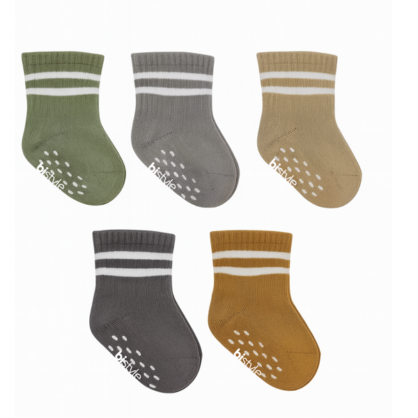 Bistyle Baby Grip Ankle Socks 5 Pairs | Newborn Infant Toddlers Non-Slip Socks Organic Cotton | Kids Boys Girls Ankle