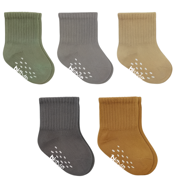 Bistyle Baby Grip Ankle Socks 5 Pairs | Newborn Infant Toddlers Non-Slip Socks Organic Cotton | Kids Boys Girls Ankle