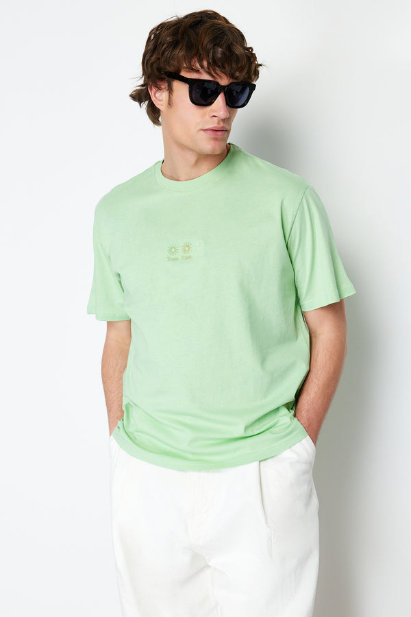 Trendyol Man Men's Green Motto Short Relaxed T-Shirt