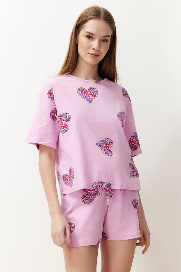 Trendyolmilla Women's Multicolored Herz Short Lounge Regular Fit Pajama Sets