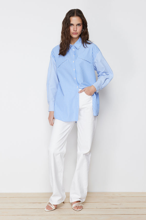 Trendyol Modest Women's Striped Long Regular Shirt