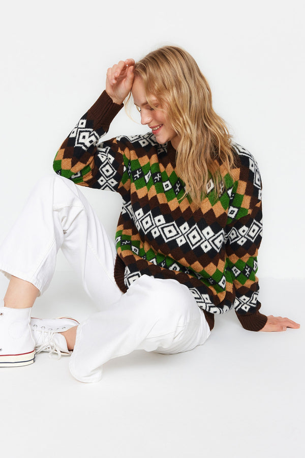 TRENDYOLMİLLA Wide Pattern Soft Textured Patterned Knitwear Sweater TWOAW24KZ00162