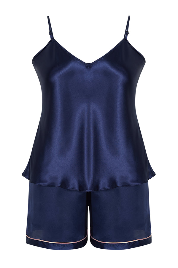 Trendyol Curve Kadınlar Koyu Mavi UniFarben Kolsuz Uyum Artı Boyut Pijama Seti