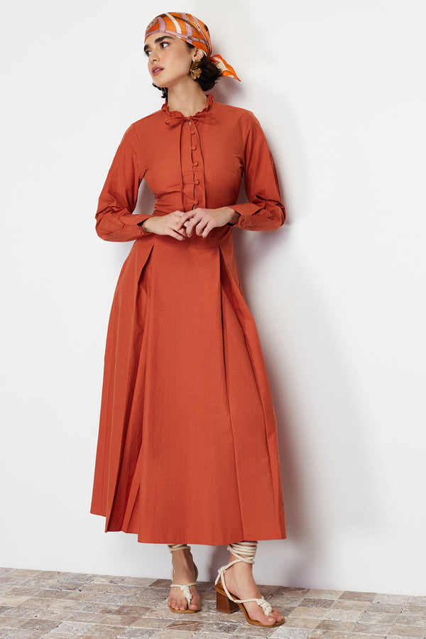 Trendyol Modest Women's Orange Plain Maxi Long Casual Regular Dress