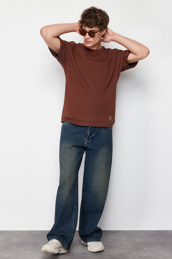 Trendyol Man Men's Brown Plain Short Oversize T-Shirt