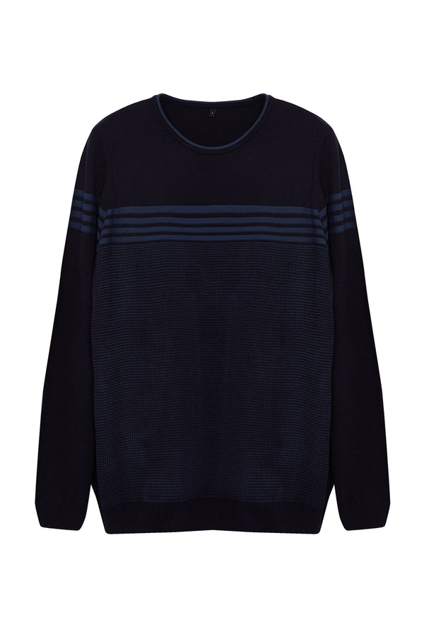 Trendyol Man Men's Navy Blue Striped Long Slim Jumper