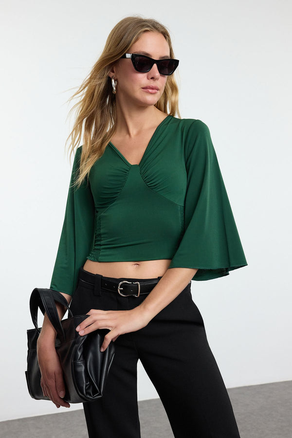 Trendyolmilla Women's Green Straight Long Slim Blouse