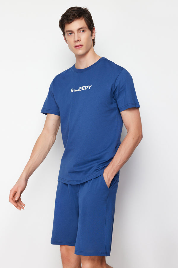 Trendyol Man Erkek Gri Slogan Kısa Homewear Düzenli Pijama Seti