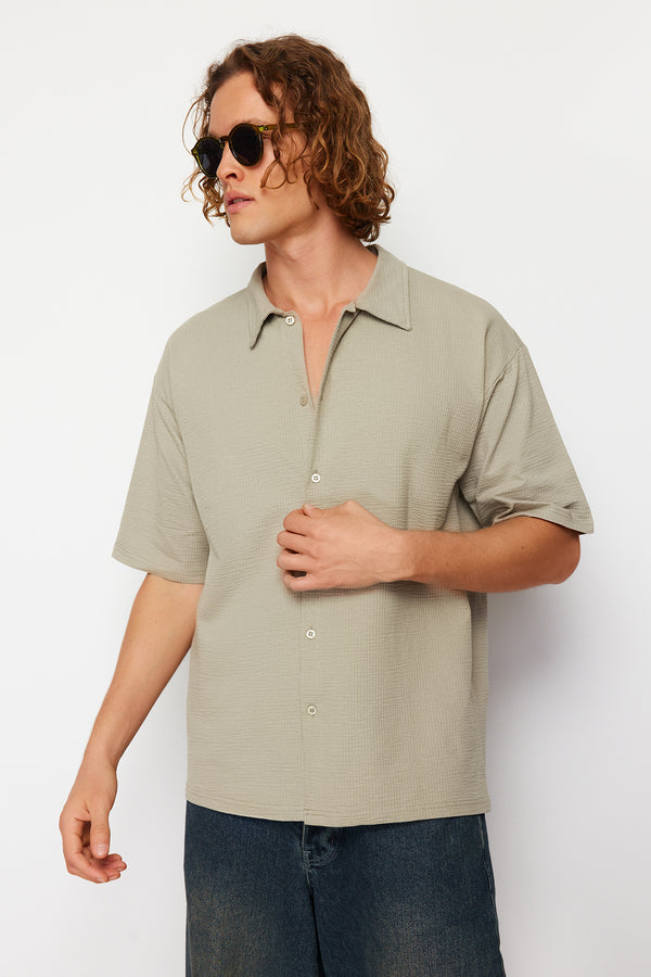 Trendyol Man Men's Gray Plain Short Oversize Shirt