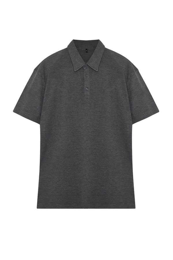 Trendyol Man Men's Gray Geometric Short Regular Polo T-Shirt