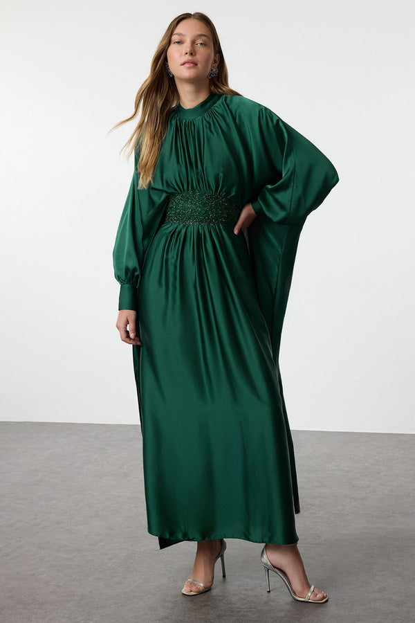 Trendyol Modest Women's Green Straight Maxi Long Stylish/night Regular Hijab Evening Dress