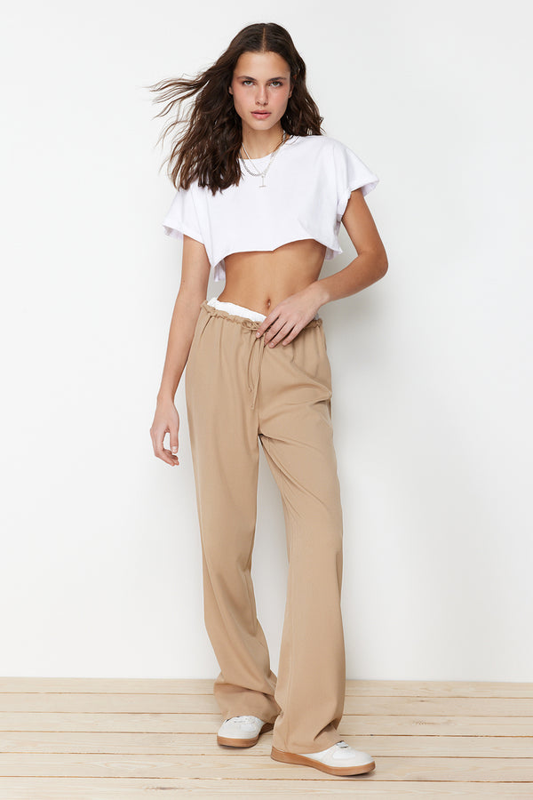 Trendyolmilla Women's Beige Plain High Waist Trousers