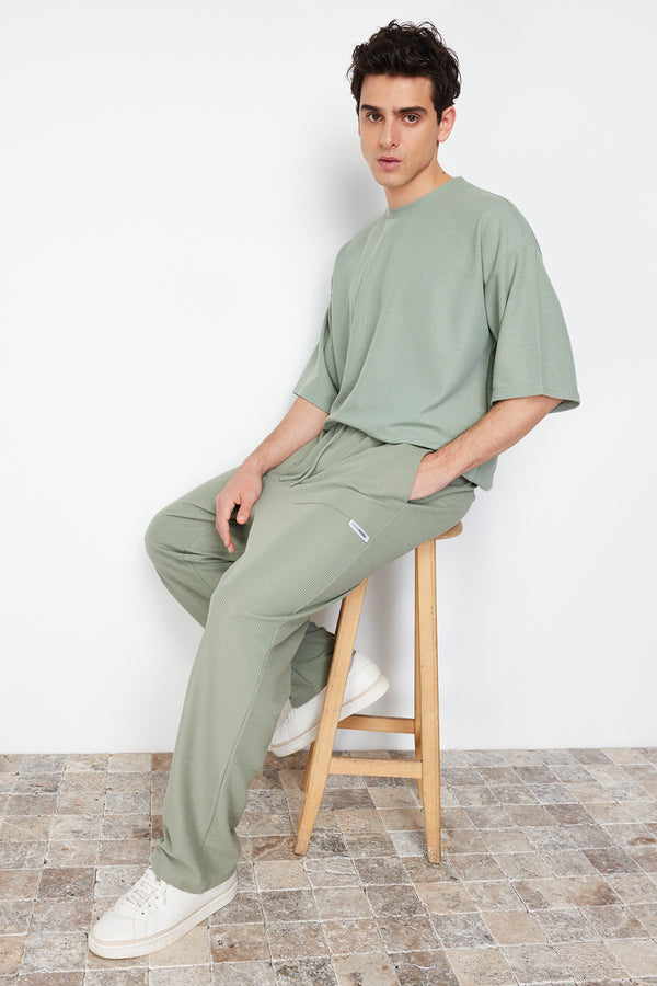 Trendyol Man Men's Green Textured Oversize Regular Waist Sweatpants