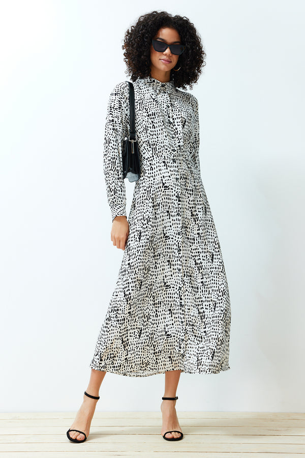 Trendyol mütevazı kadın geometrik maxi uzun rahat gömlek elbise