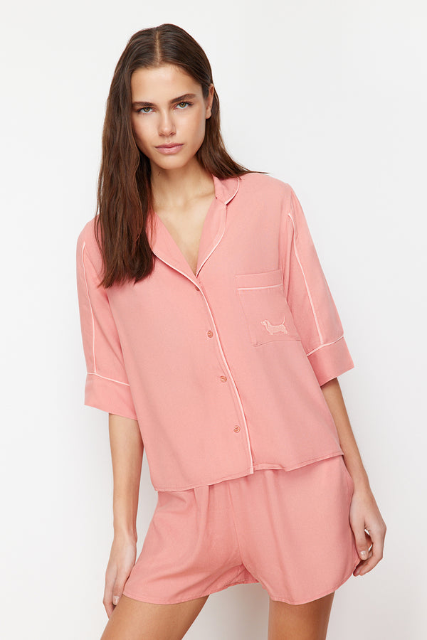 Trendyolmilla Women's Pink Animal Print Three-Quarter Sleeve Lounge Regular Fit Pajama Sets