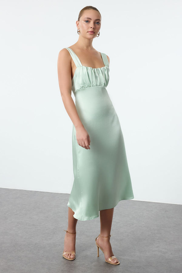 Trendyolmilla Women's Green Plain Midi Suspended Day / Night Regular Dress