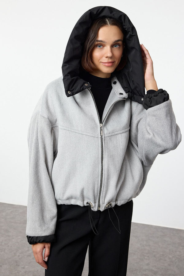 Trendyolmilla Women's Grey Straight Oversized Winter Jackets