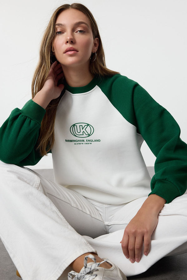 Trendyolmilla Women's Green Color Blocked Long Relaxed Sweatshirt