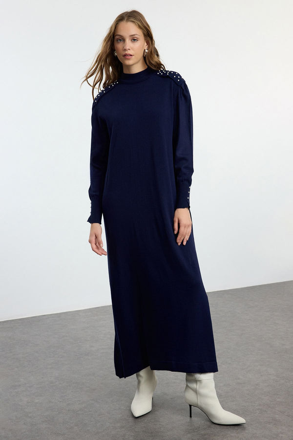 Trendyol Modest Women's Navy Blue Straight Long Long Casual/daily Regular Hijab Dress