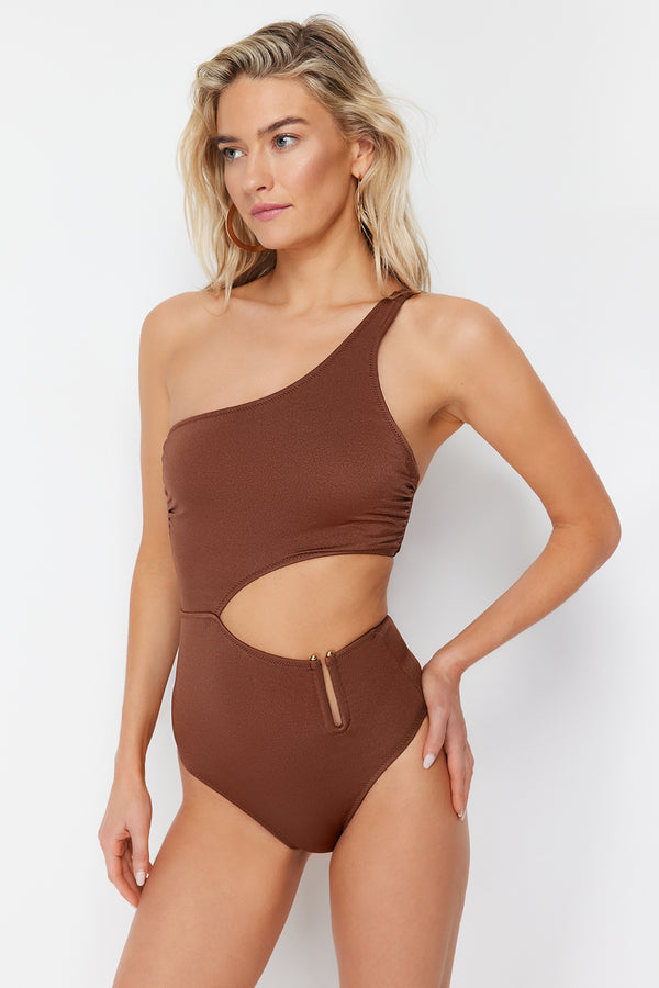 Trendyolmilla Women's Brown Plain Throw Cup Swimsuit