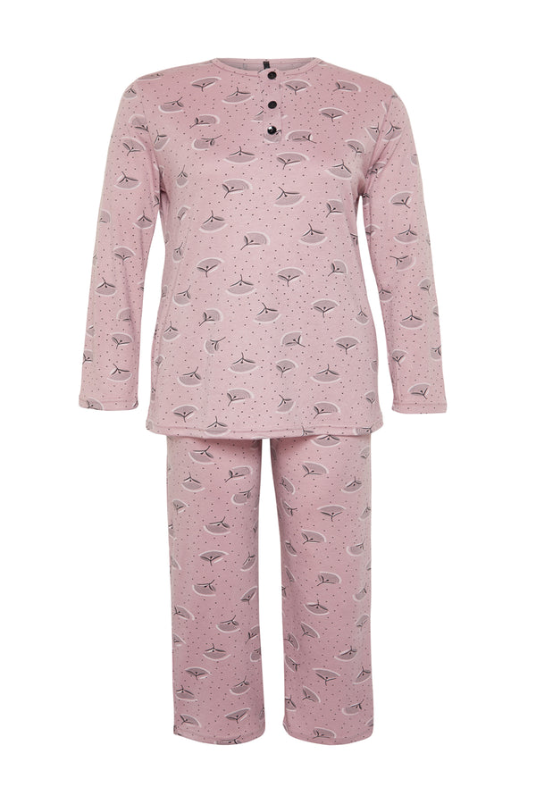 Trendyol Curve Women's Floral Long Fitted Plus Size Pajamas Set