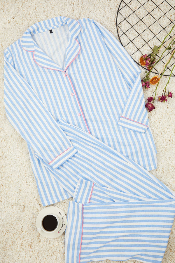 Trendyol Curve Women's Striped Long Regular Plus Size Pajama Set