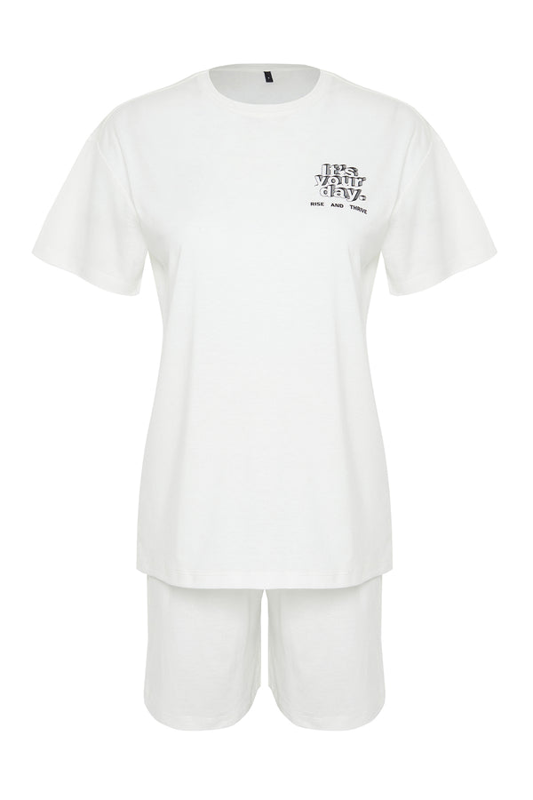 Trendyolmilla Women's Motto Short Lounge/home Oversize Pajama Set