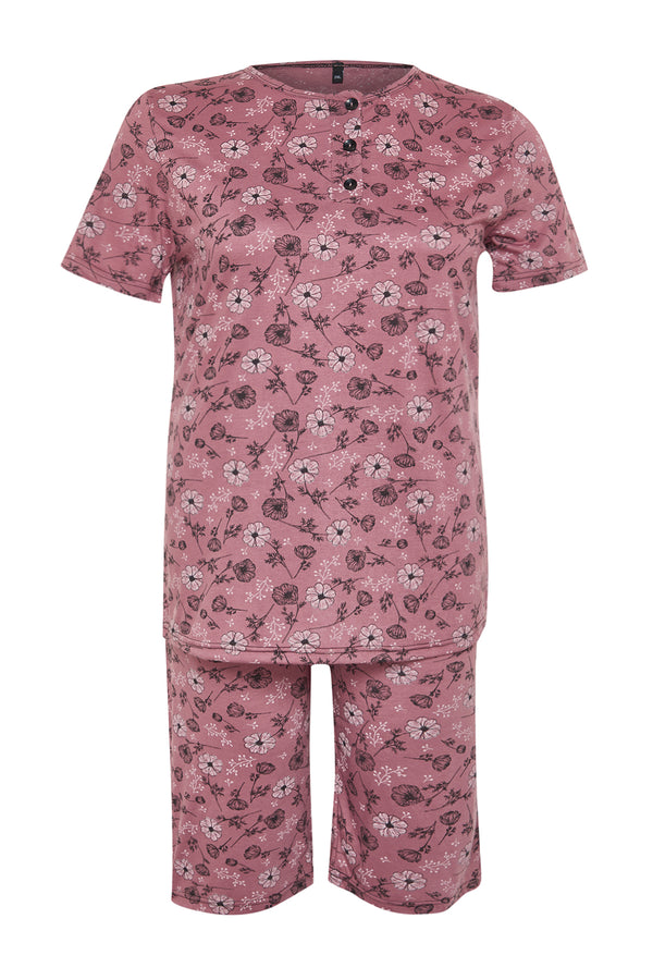 Trendyol Curve Kadın Çiçek Kısa Filt Artı Boyut Pijama Seti