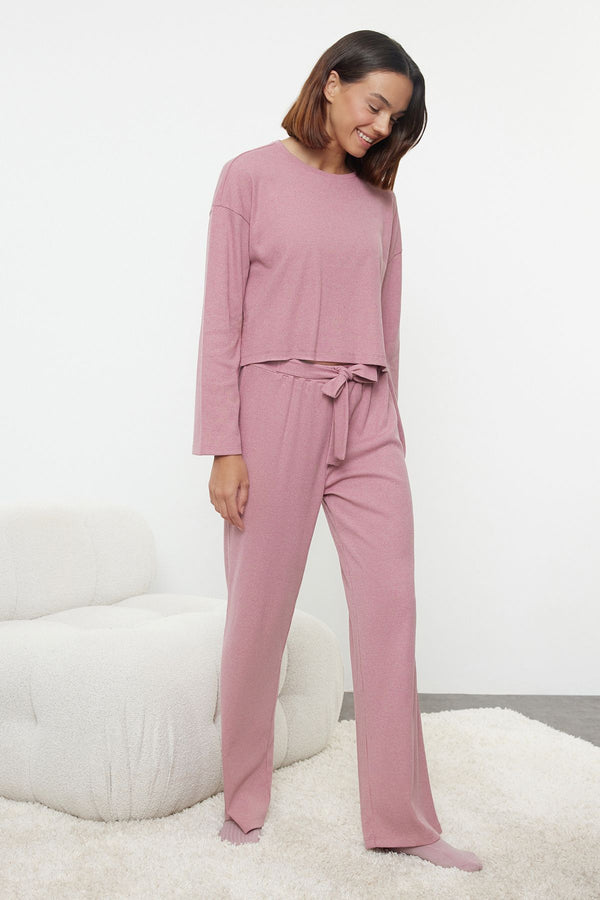 Trendyolmilla Women's Pink Solid Long Lounge/home Regular Pajama Set